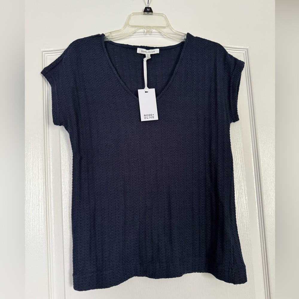 Rose & Olive Dark Blue Short Sleeve Top